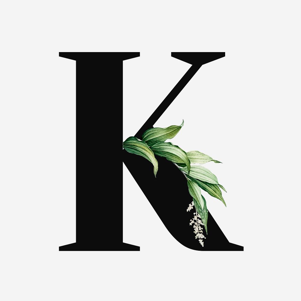 Botanical capital letter K font design