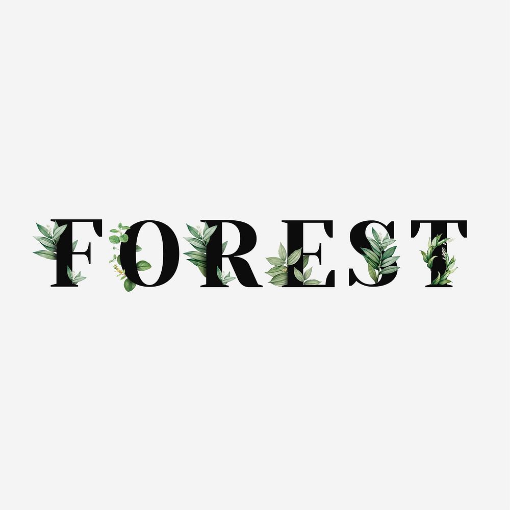 Botanical FOREST text black typography