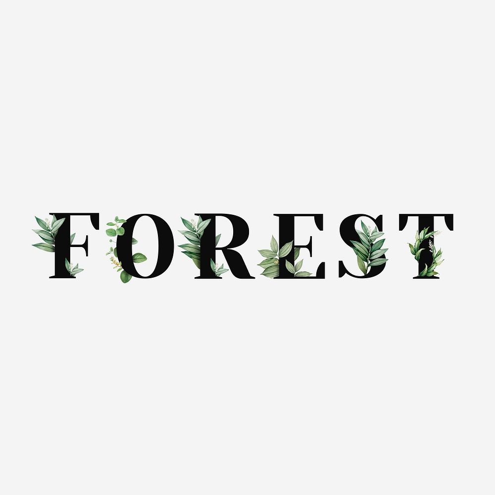 Botanical FOREST vector text black typography
