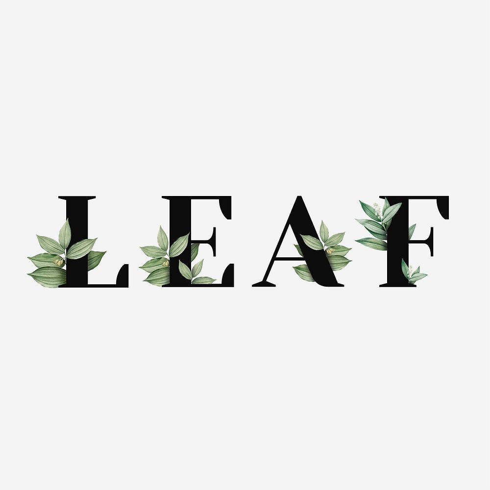 Botanical LEAF text black typography