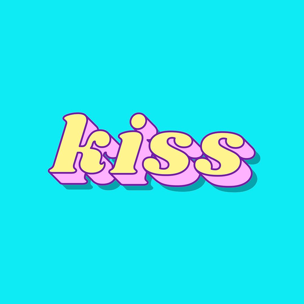 Kiss word retro typography vector