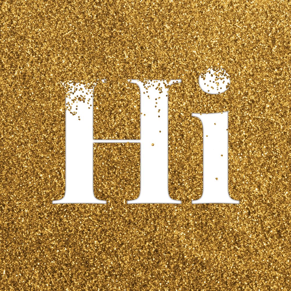 Glittery hi greeting text typography word