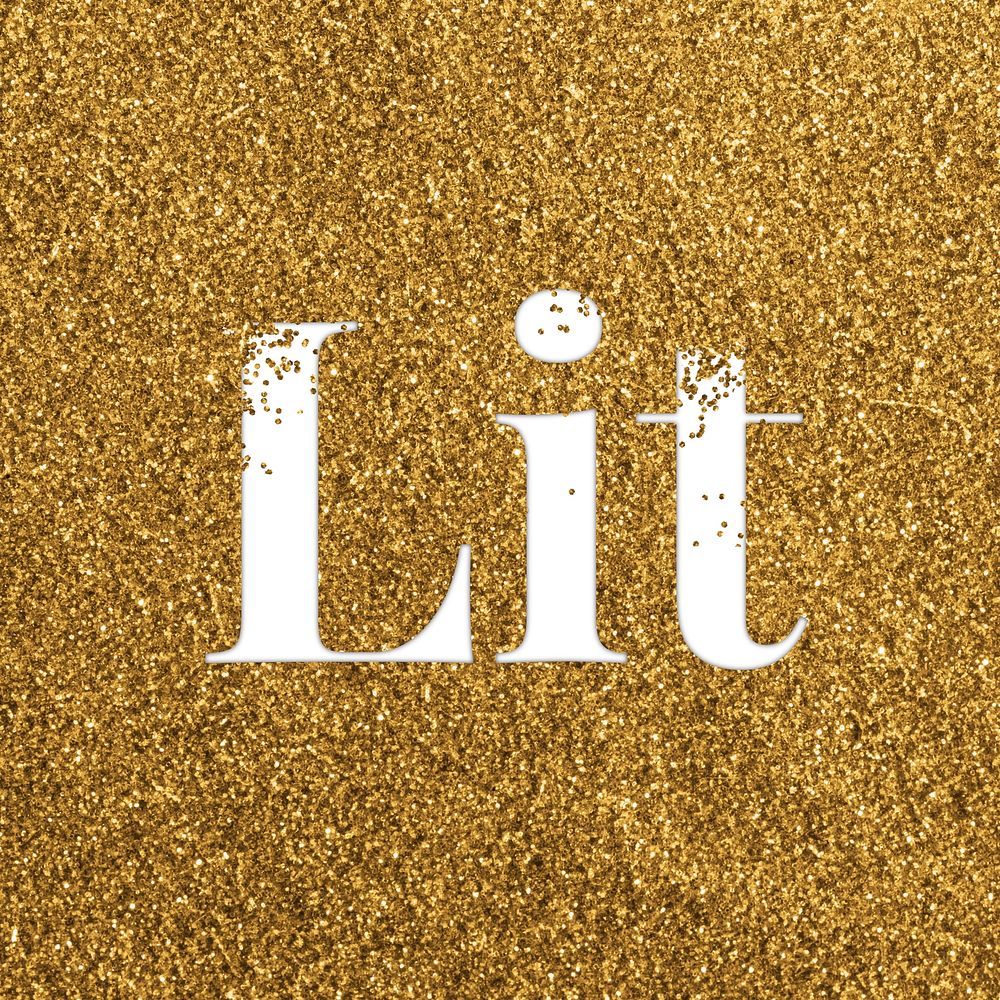 Glittery lit gold typography word
