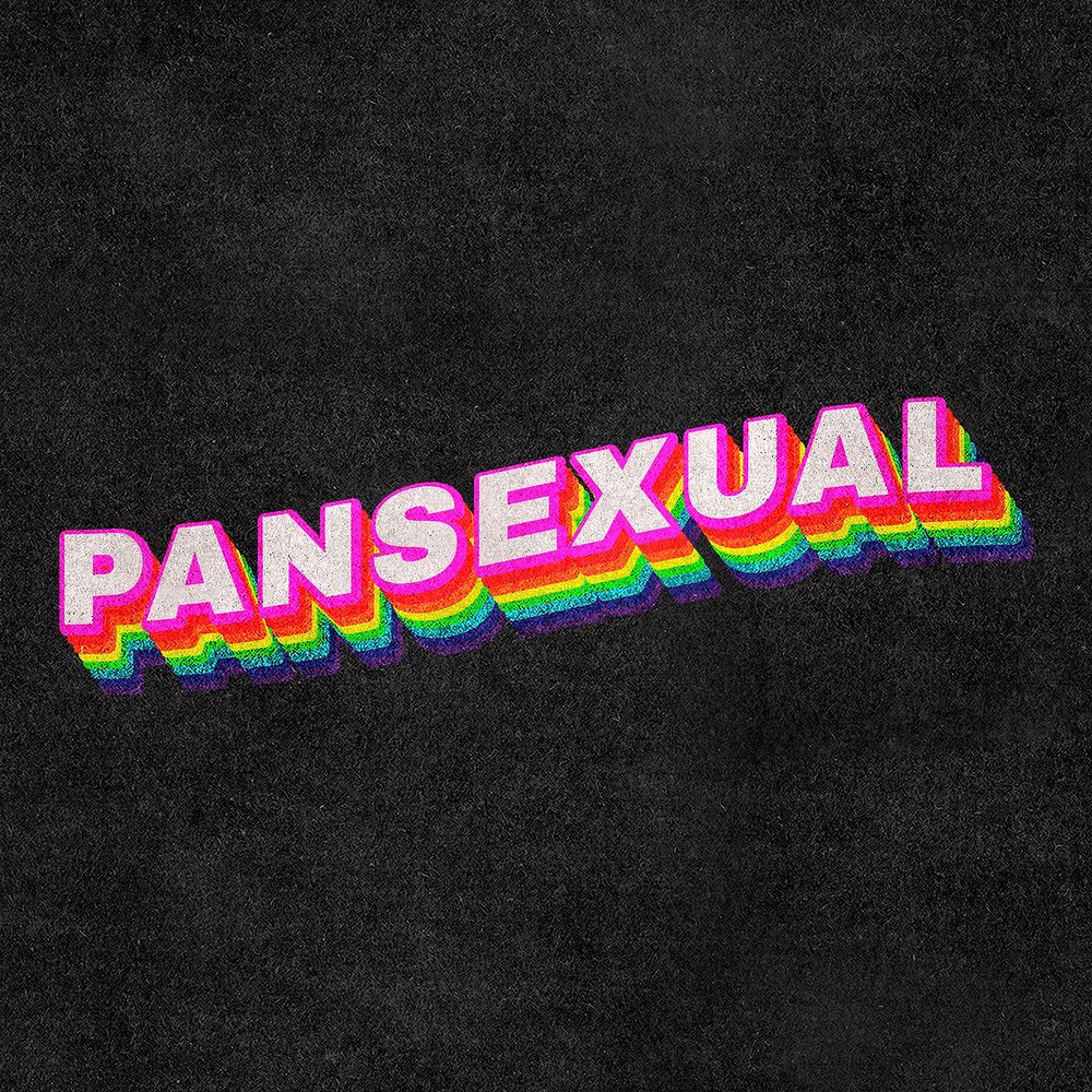 PANSEXUAL rainbow word typography on black background