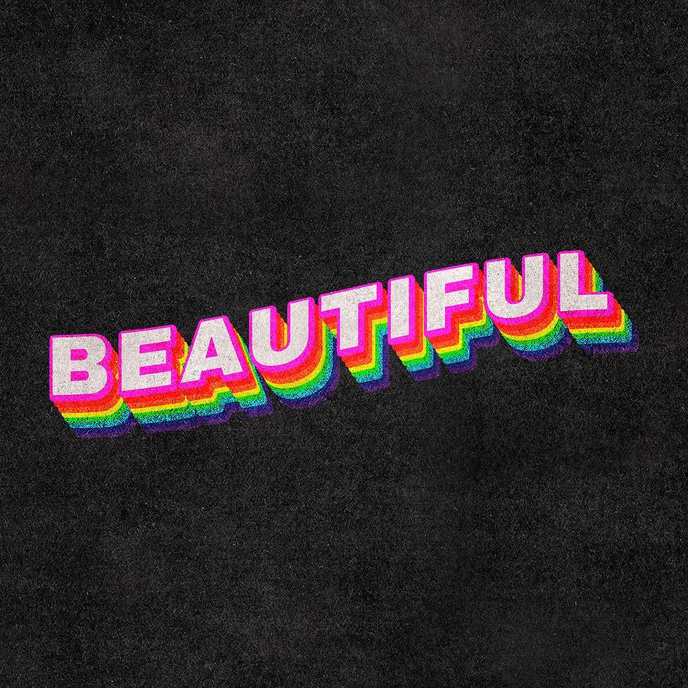 BEAUTIFUL rainbow word typography on black background