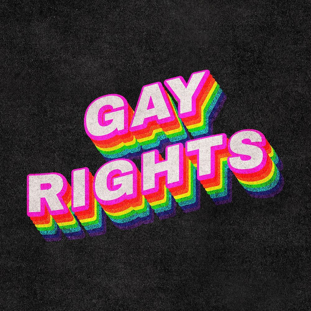 GAY RIGHTS rainbow word typography on black background