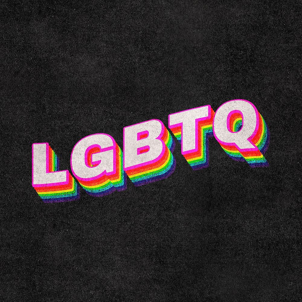 LGBTQ rainbow word typography on black background
