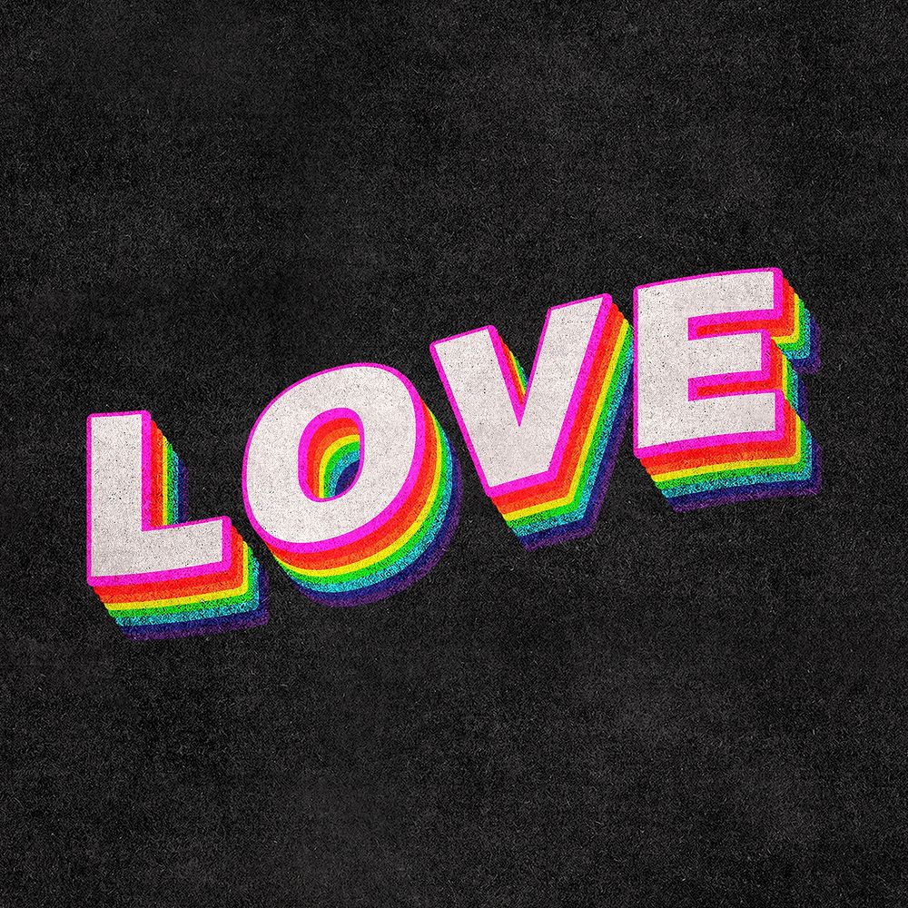 LOVE rainbow word typography on black background 