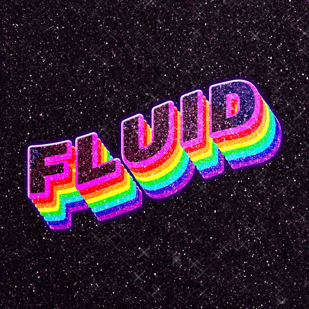 Fluid word rainbow 3D typography 