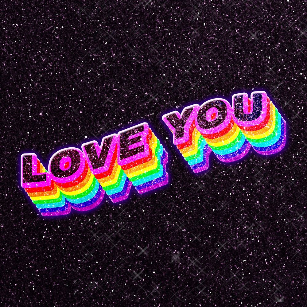 Love you 3d shadowed typography 