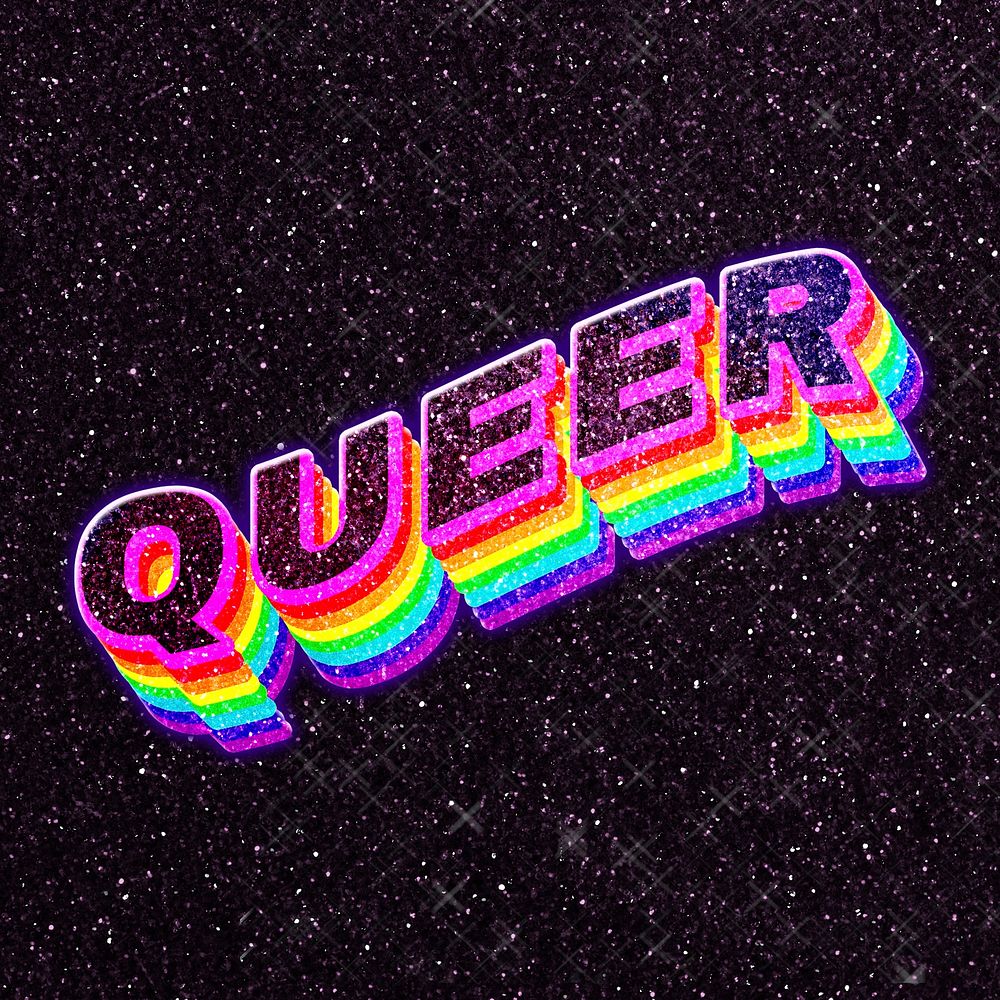 Queer rainbow text 3D typography 