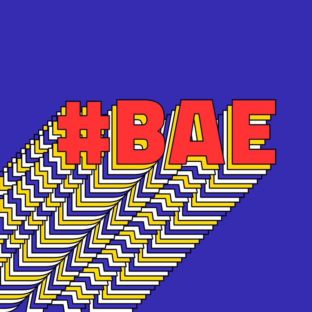 #BAE layered text retro typography on blue