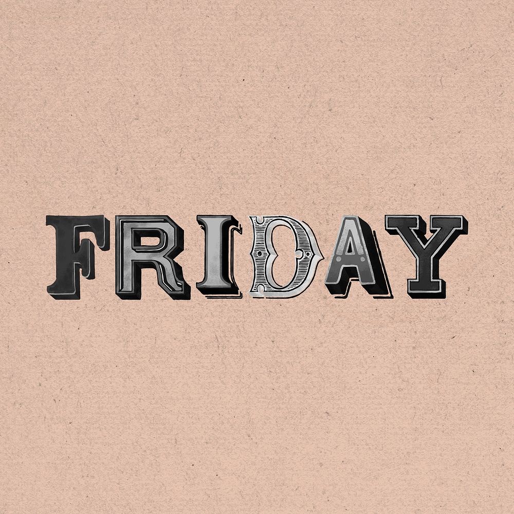 Friday word clipart vintage typography