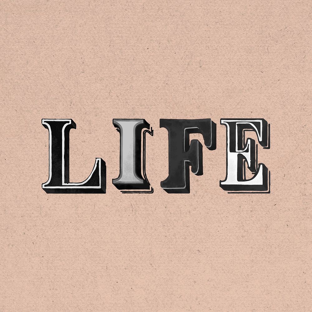 Life word vintage 3d typography