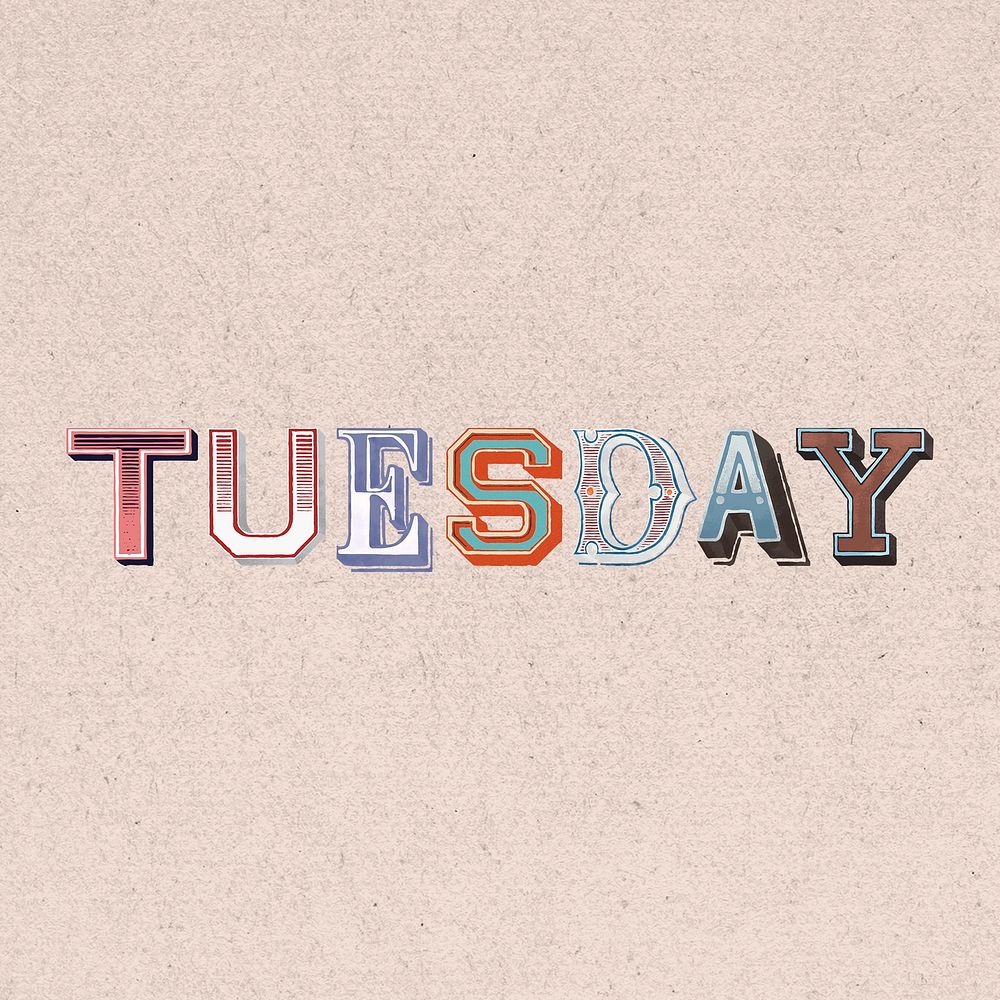 Tuesday word clipart vintage typography
