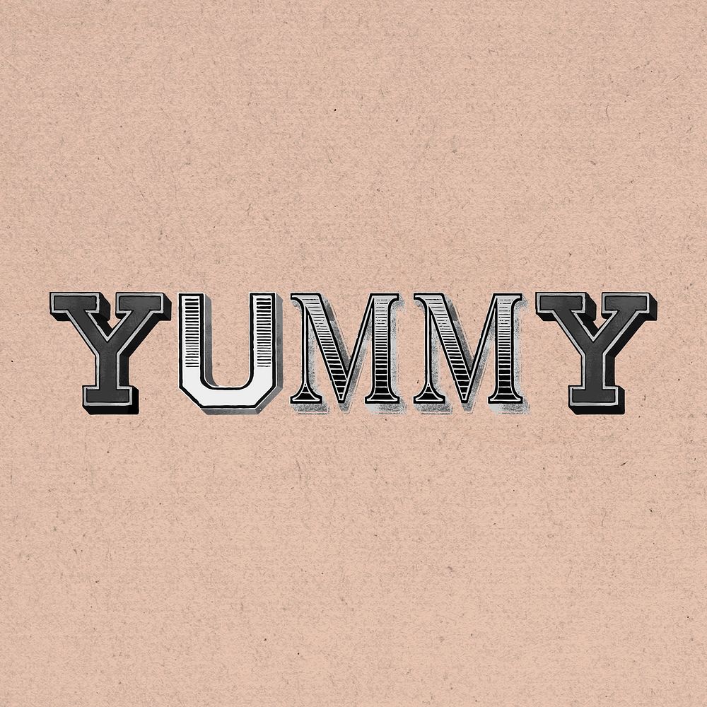 Yummy word vintage 3d typography
