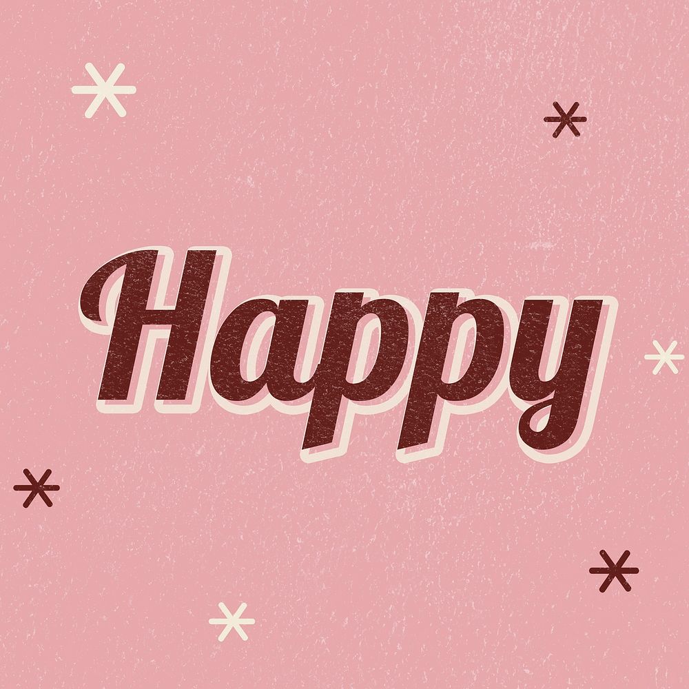 Happy retro word typography on pink background