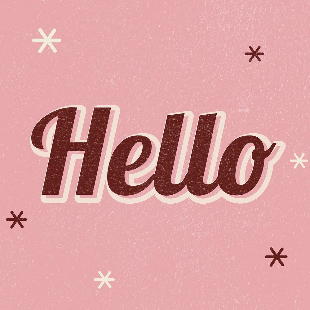 Hello retro word typography on pink background