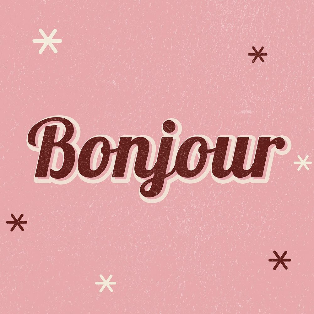 Bonjour retro word typography on pink background