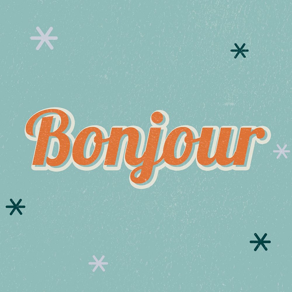 Bonjour retro word typography on green background