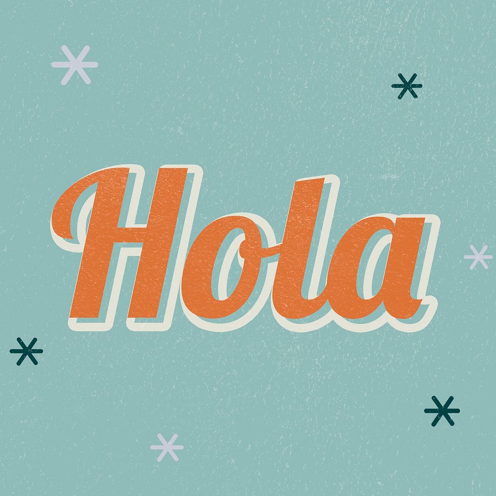 Hola retro word typography on green background