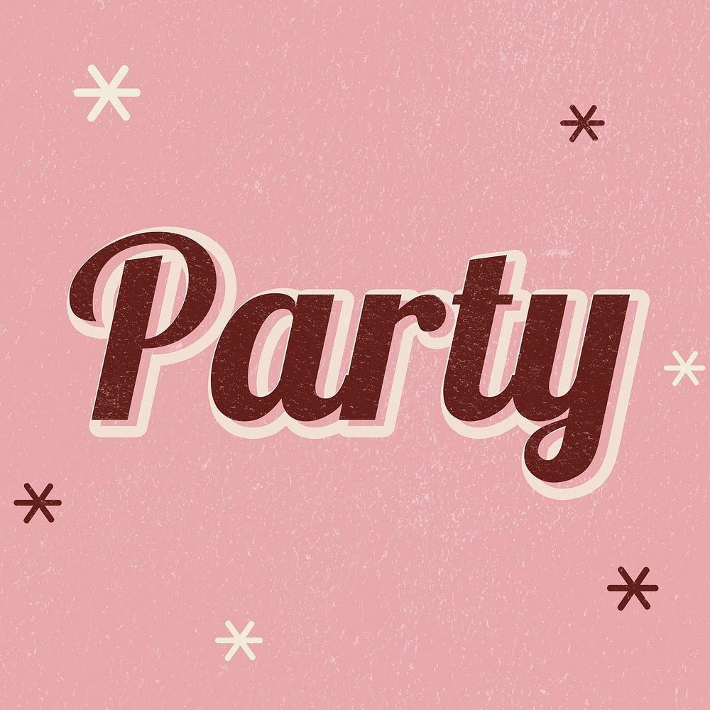 Party retro word typography on pink background