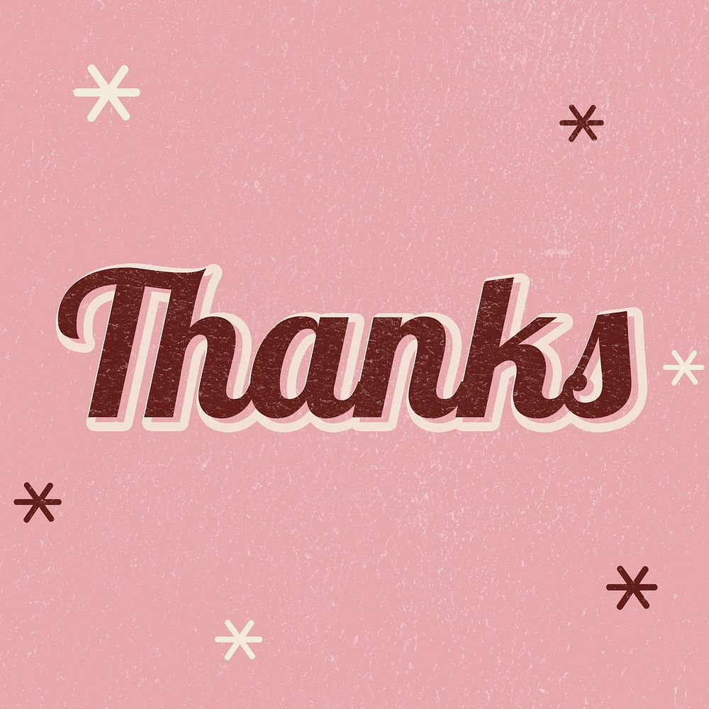 Thanks retro word typography on pink background