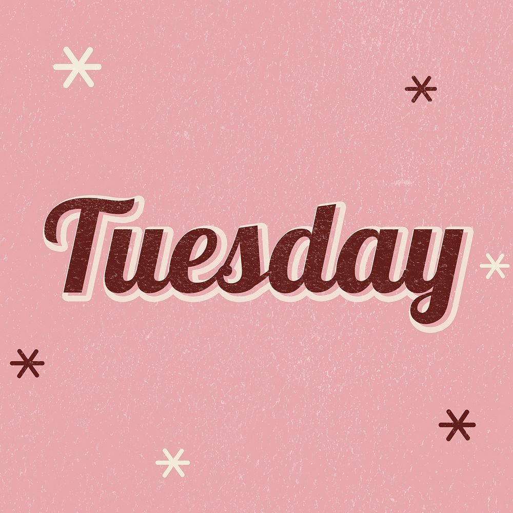 Tuesday retro word typography on a pink background