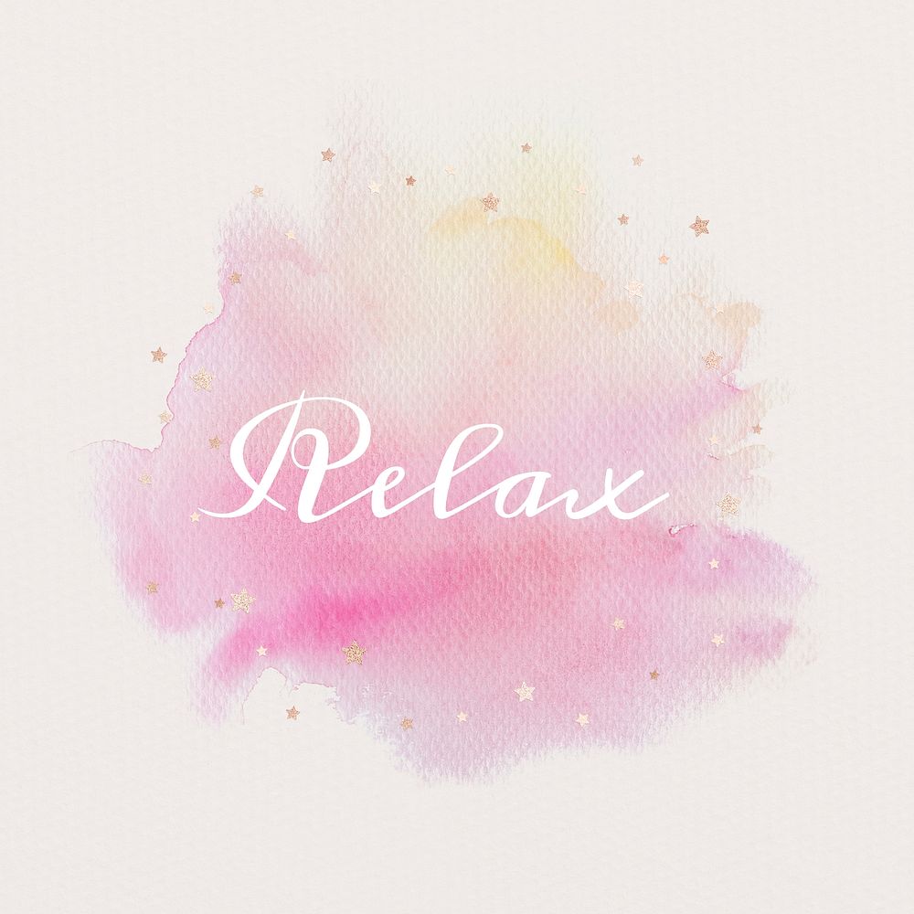 Relax calligraphy on gradient pink watercolor texture