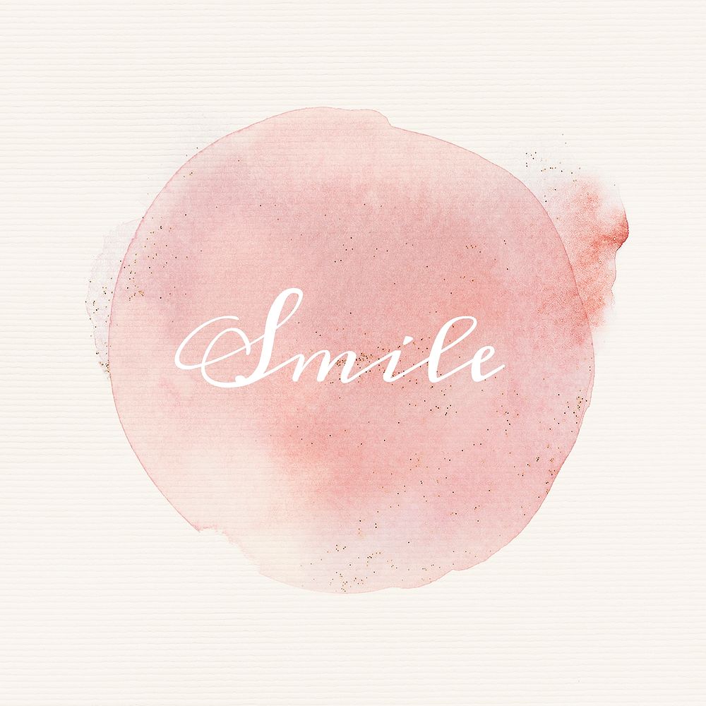 Smile calligraphy on pastel pink watercolor texture