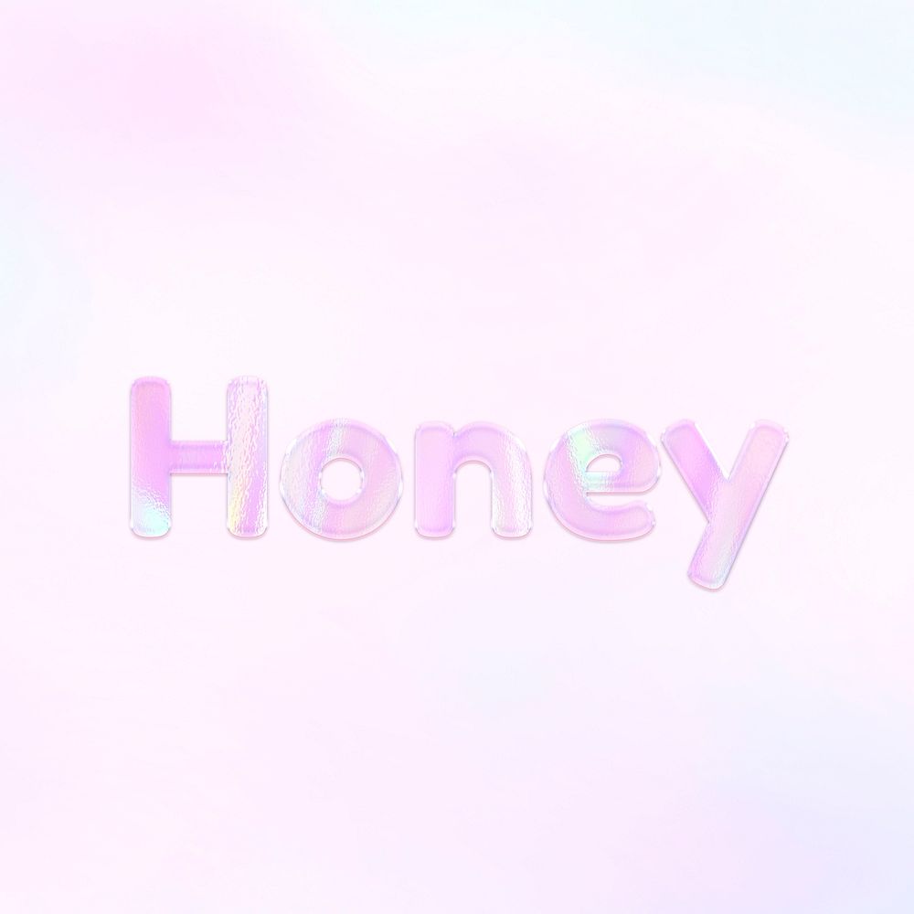 Pastel pink honey text holographic effect feminine