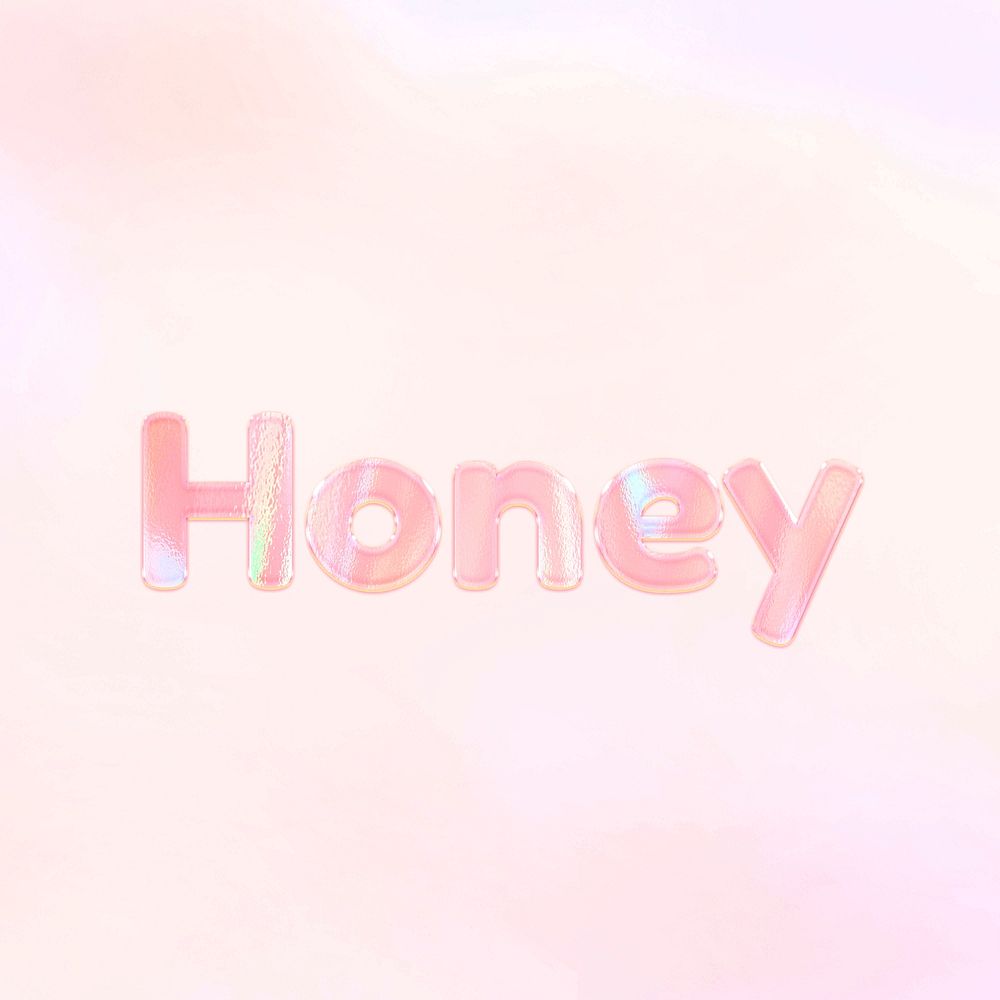 Honey word pastel gradient orange shiny holographic lettering