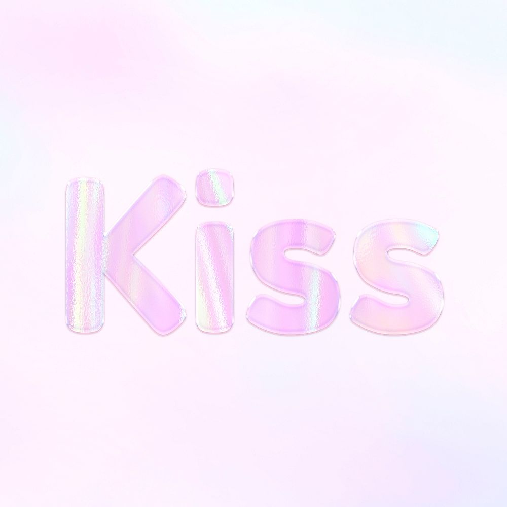 Shiny kiss word pink gradient holographic pastel typography
