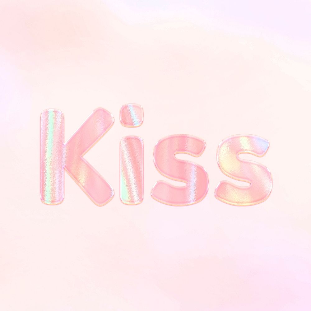 Kiss lettering holographic word art pastel gradient typography