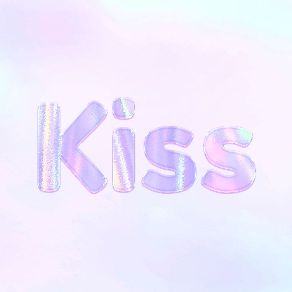 Kiss text holographic word art pastel gradient typography