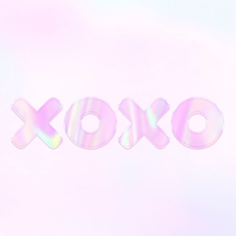 XOXO text holographic effect pastel pink typography