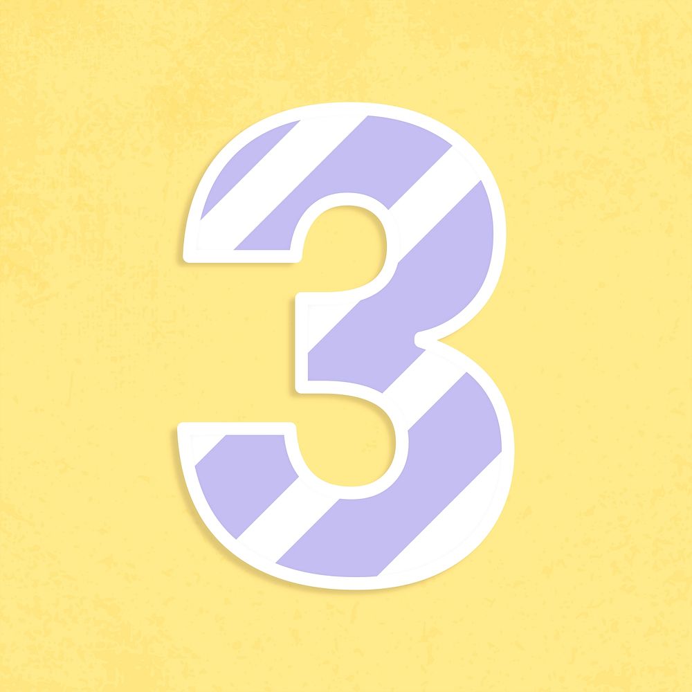 Number 3 font sticker graphic psd
