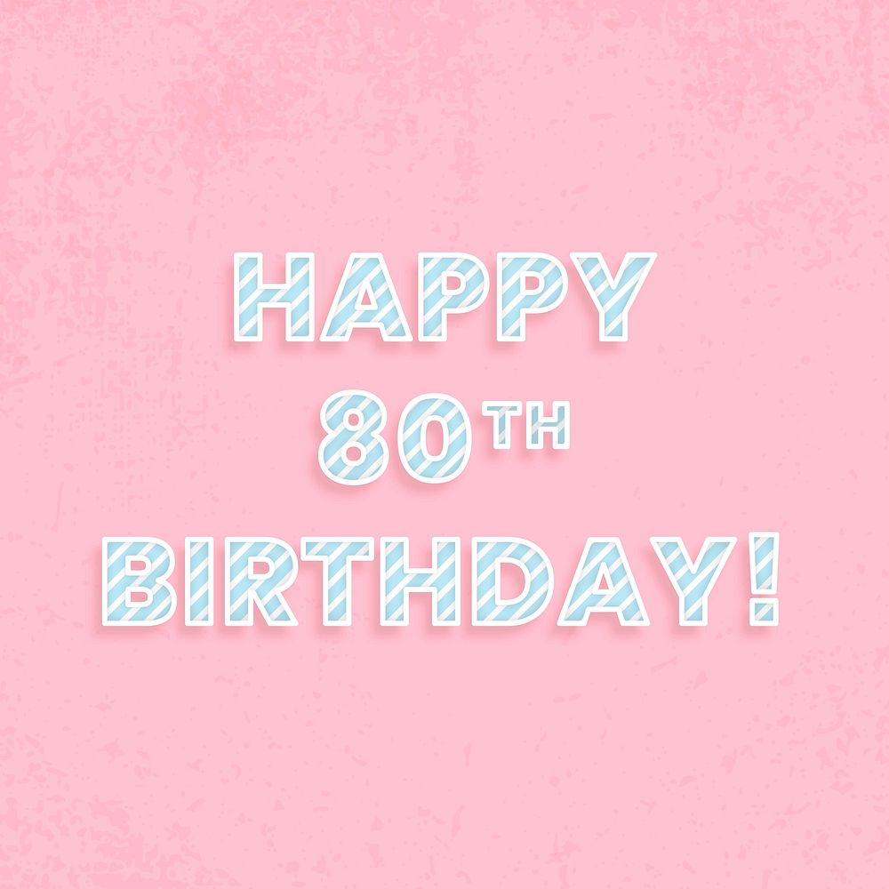 Happy 80th birthday word vector candy stripe font