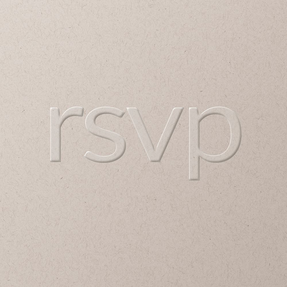 RSVP embossed text white paper background