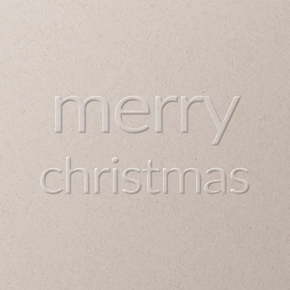 Merry christmas embossed typography white paper background