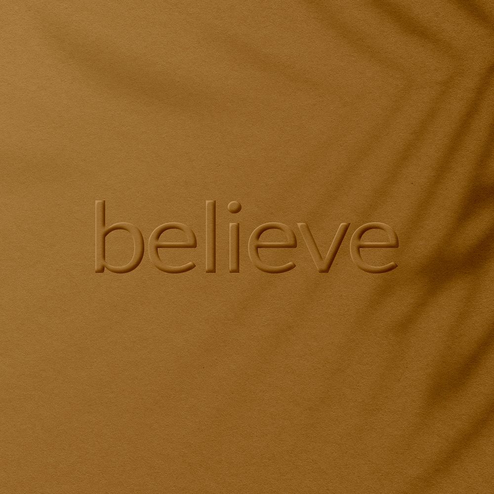 Embossed believe text yellow concrete textured font