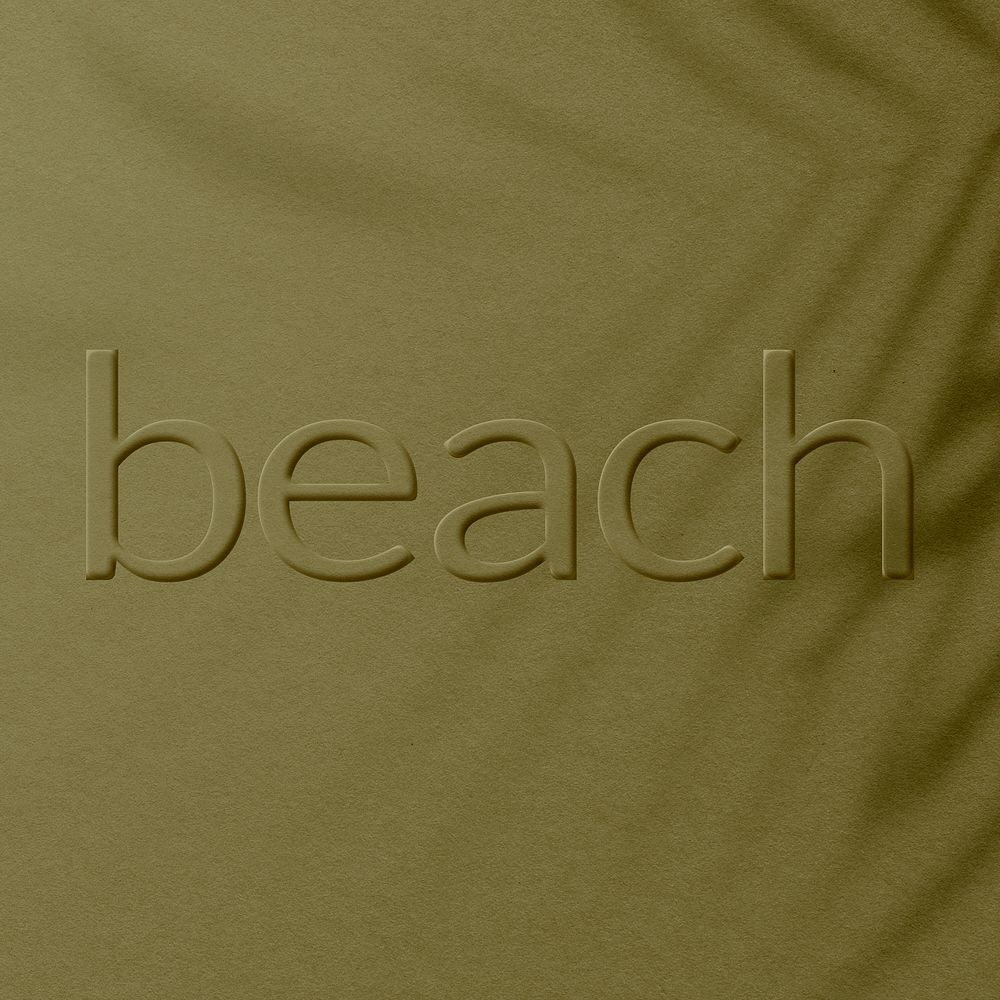 Word beach embossed textured plant shadow typography