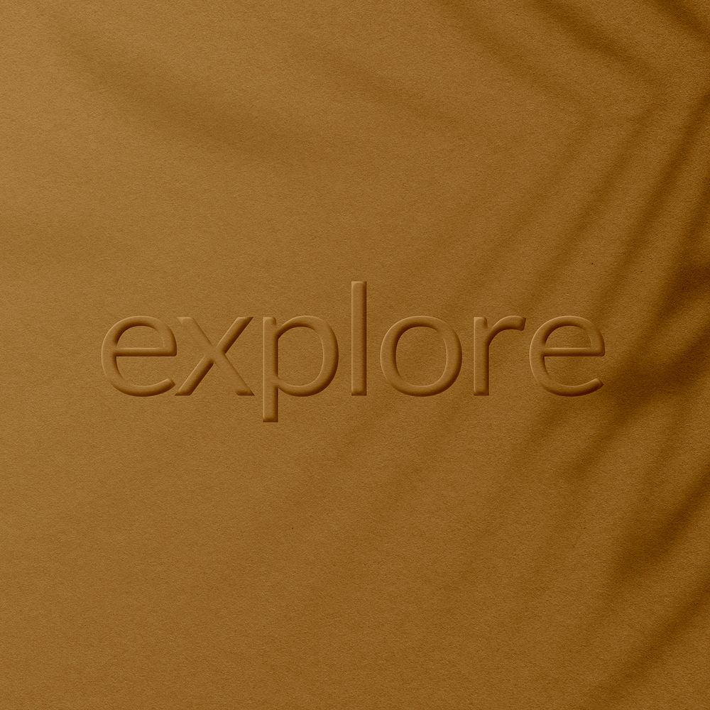 Embossed explore word plant shadow textured font