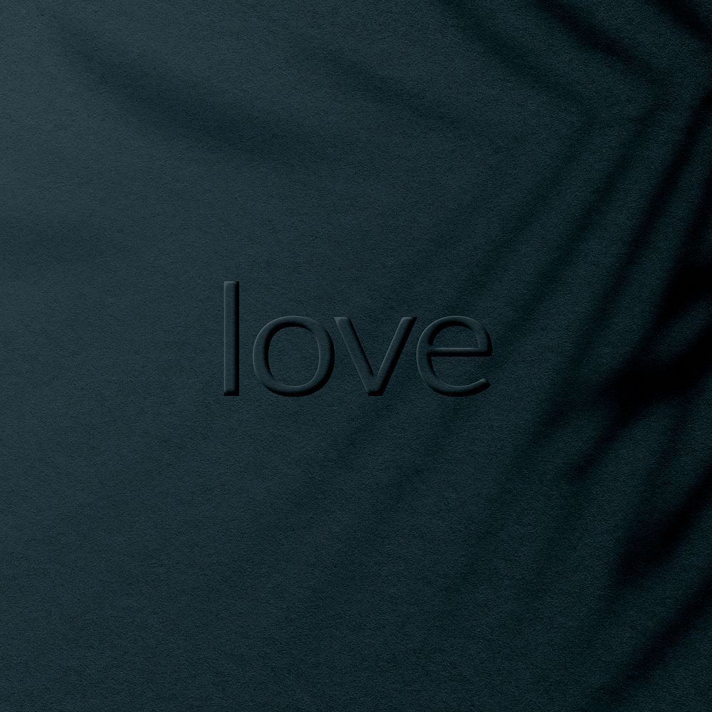 Blue love embossed textured typography