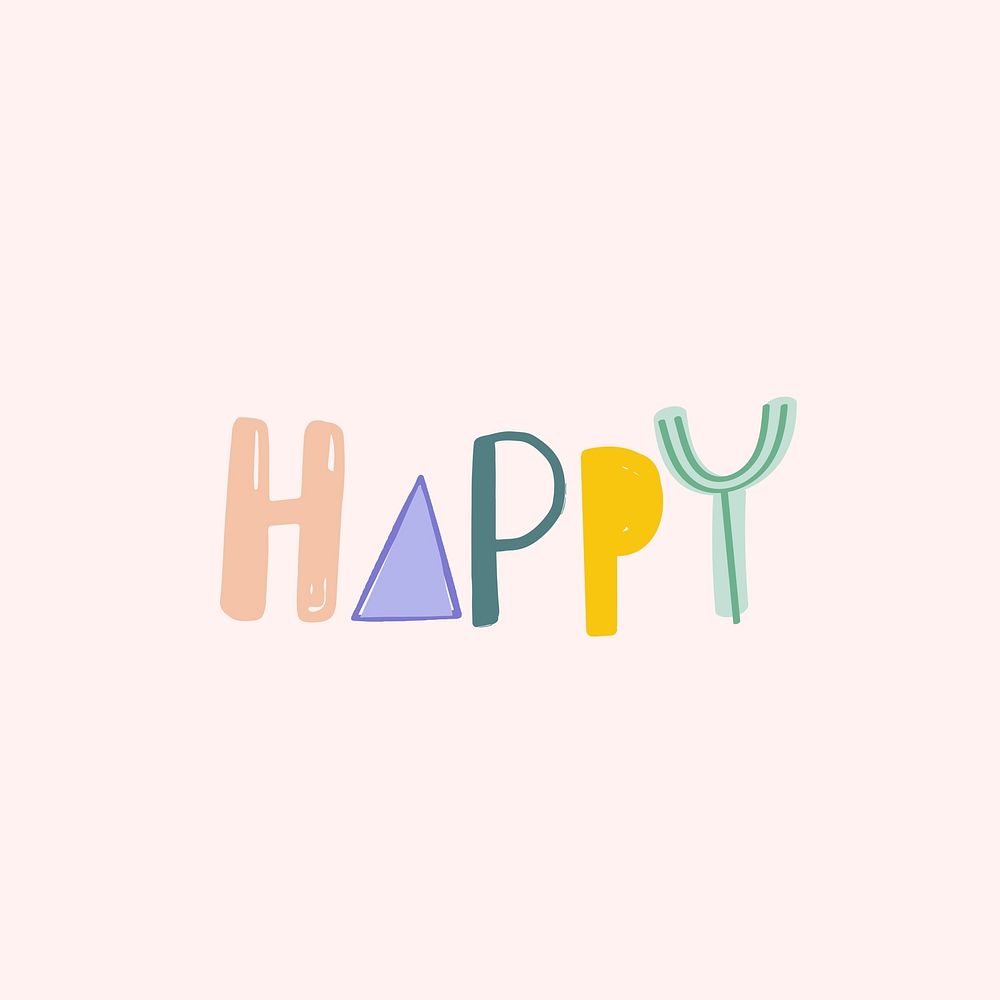 Happy lettering vector doodle font hand drawn