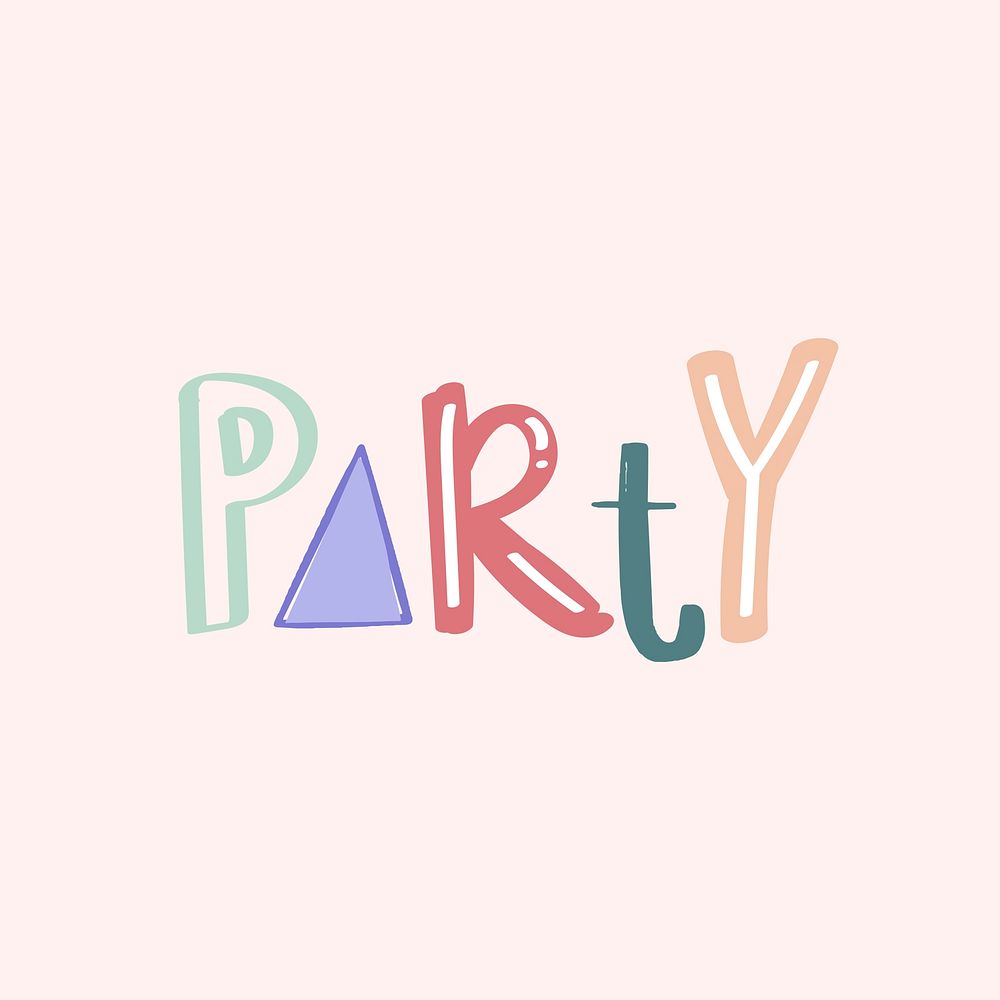 Party word psd doodle font colorful handwritten