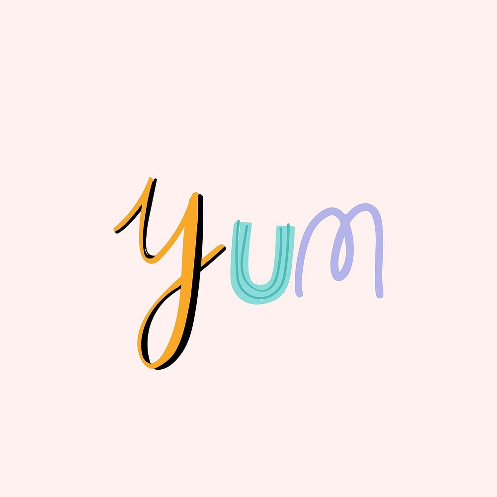 Word art yum doodle lettering colorful