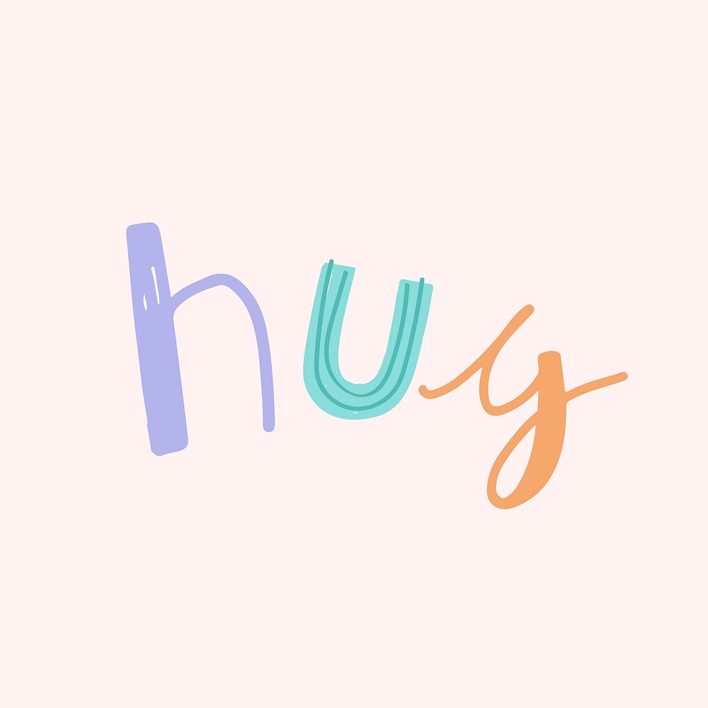 Hug doodle word colorful vector clipart