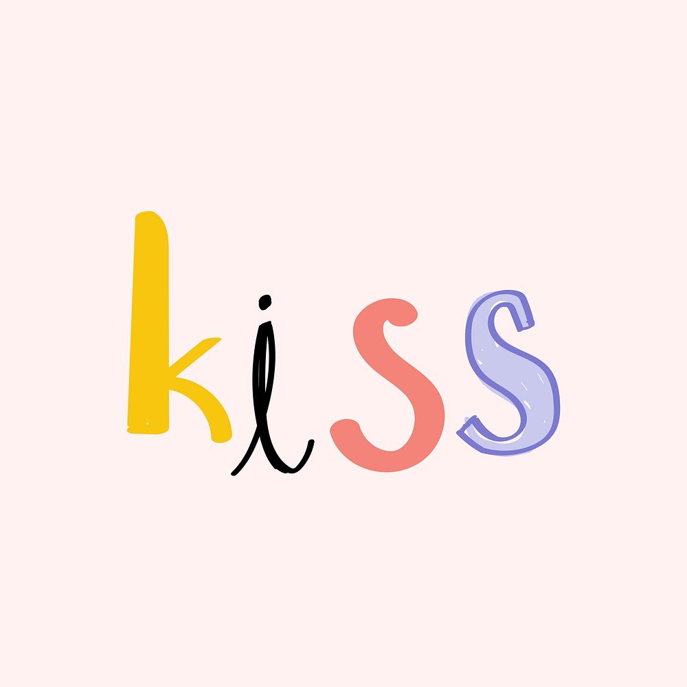 Kiss doodle hand drawn vector typography