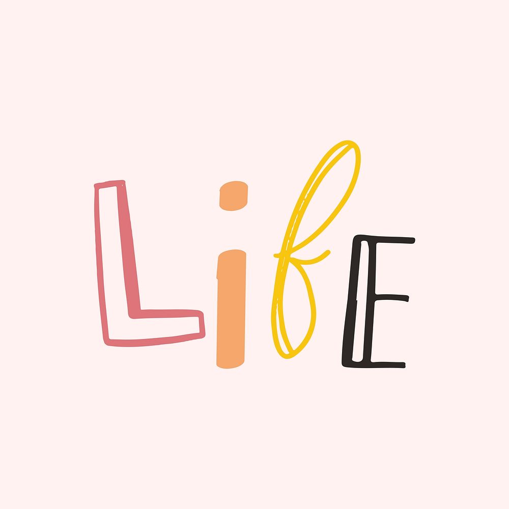 Life word vector doodle font typography